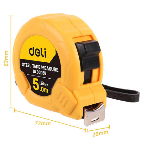 Stålmålebånd 5m/19mm Deli Tools EDL9005B (gul)