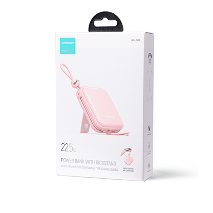 Joyroom power bank with USB C and Lightning cables and stand Cutie Series 10000mAh 22.5W pink (JR-L008)