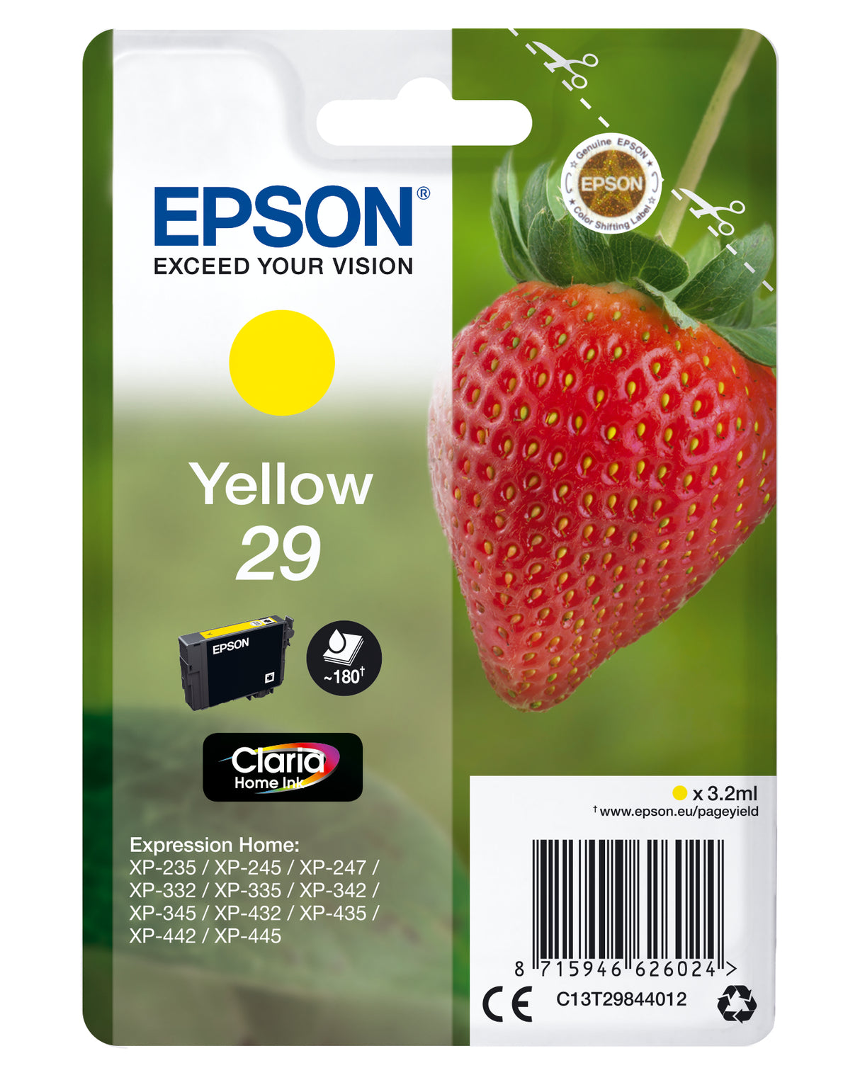 Epson Strawberry C13T29844012 blækpatron 1 stk Original Standard udbytte Gul