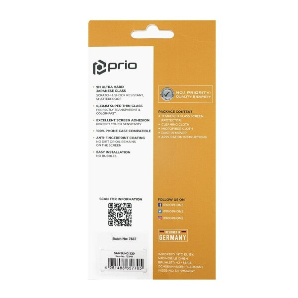 prio 3D Tempered Glass Screen Protector for Samsung S20 5G/S20 black