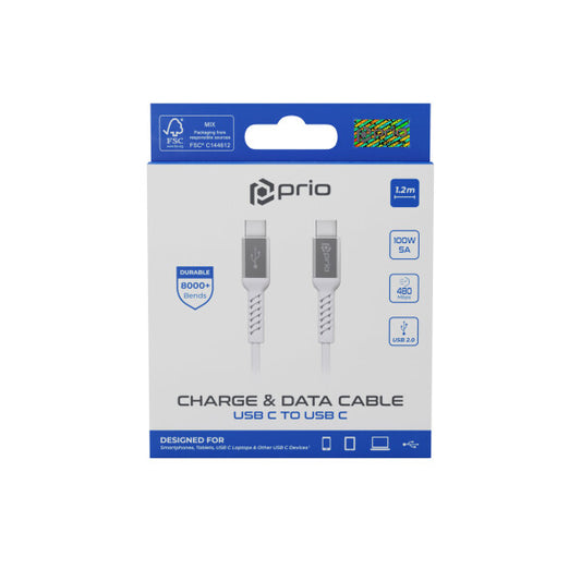 prio Charge & Data Cable USB C to USB C 1.2m  white