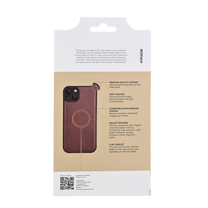 BUFFALO 2in1 Leather 3 card MagSerie iPhone 15 Plus Brun
