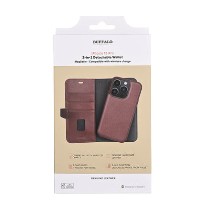 BUFFALO 2in1 Leather 3 card MagSerie iPhone 15 Pro Brun