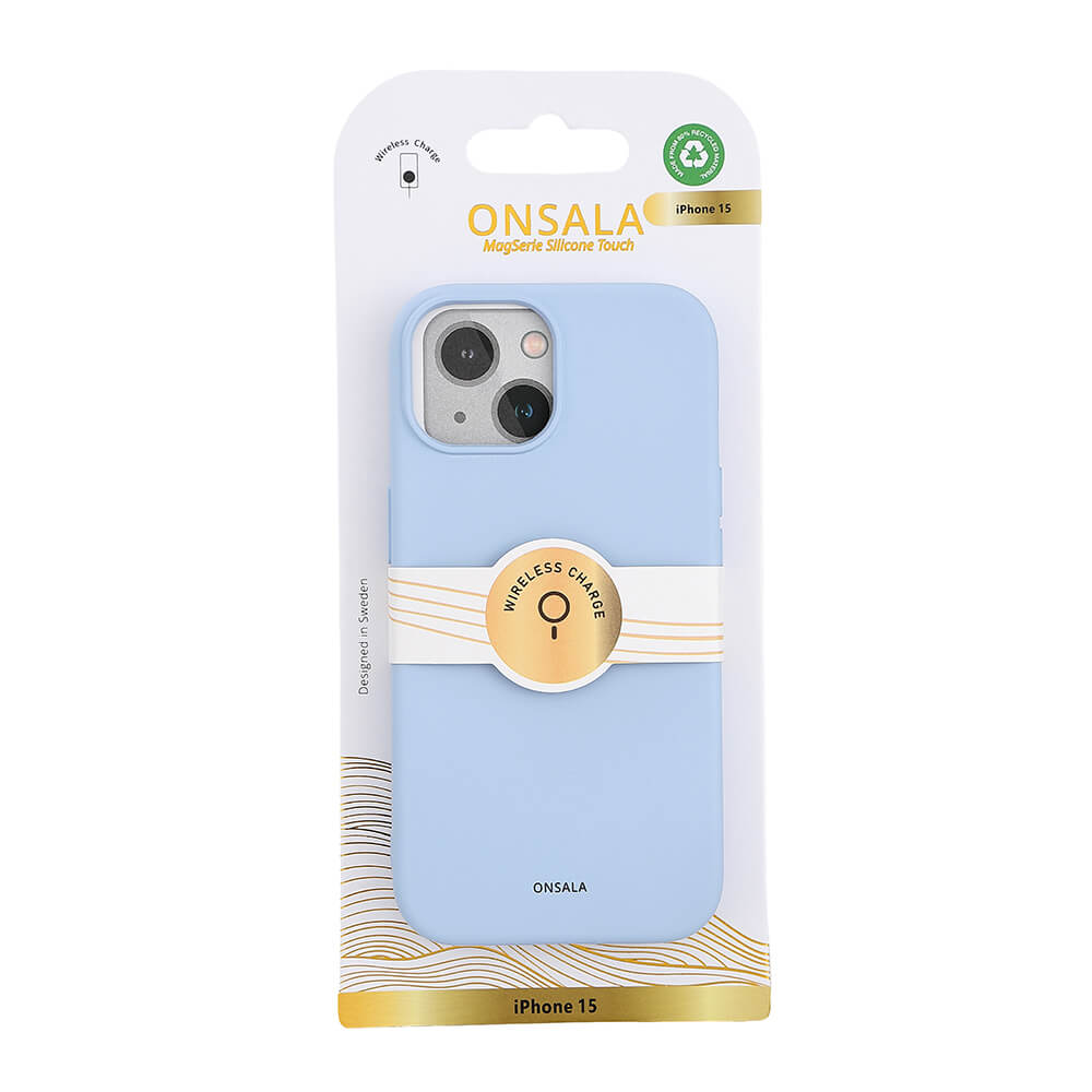 ONSALA Bagside Sil Touch Genbrugt MagSerie iPhone 15 Lyseblå