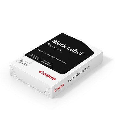 Canon Black Label Premium FSC. Recommended usage: Laser/Inkjet printing, Paper size: A5 (148x210 mm), Sheets per pack: 500 sheets
