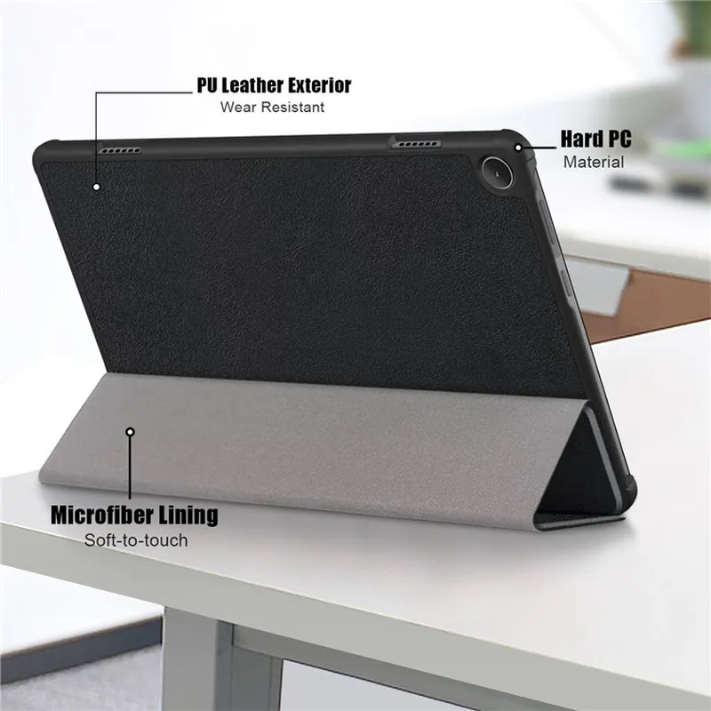Lenovo Tab M10 (Gen 3) 10,1" 328F Trifold Stand Tablet Case Microfiber Auto Wake/Sleep Magnetisk lukning Anti-ridse beskyttelsescover - Sort