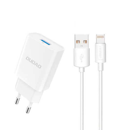 Dudao USB-vægoplader QC3.0 12W hvid + Lightning-kabel 1m (A3EU)