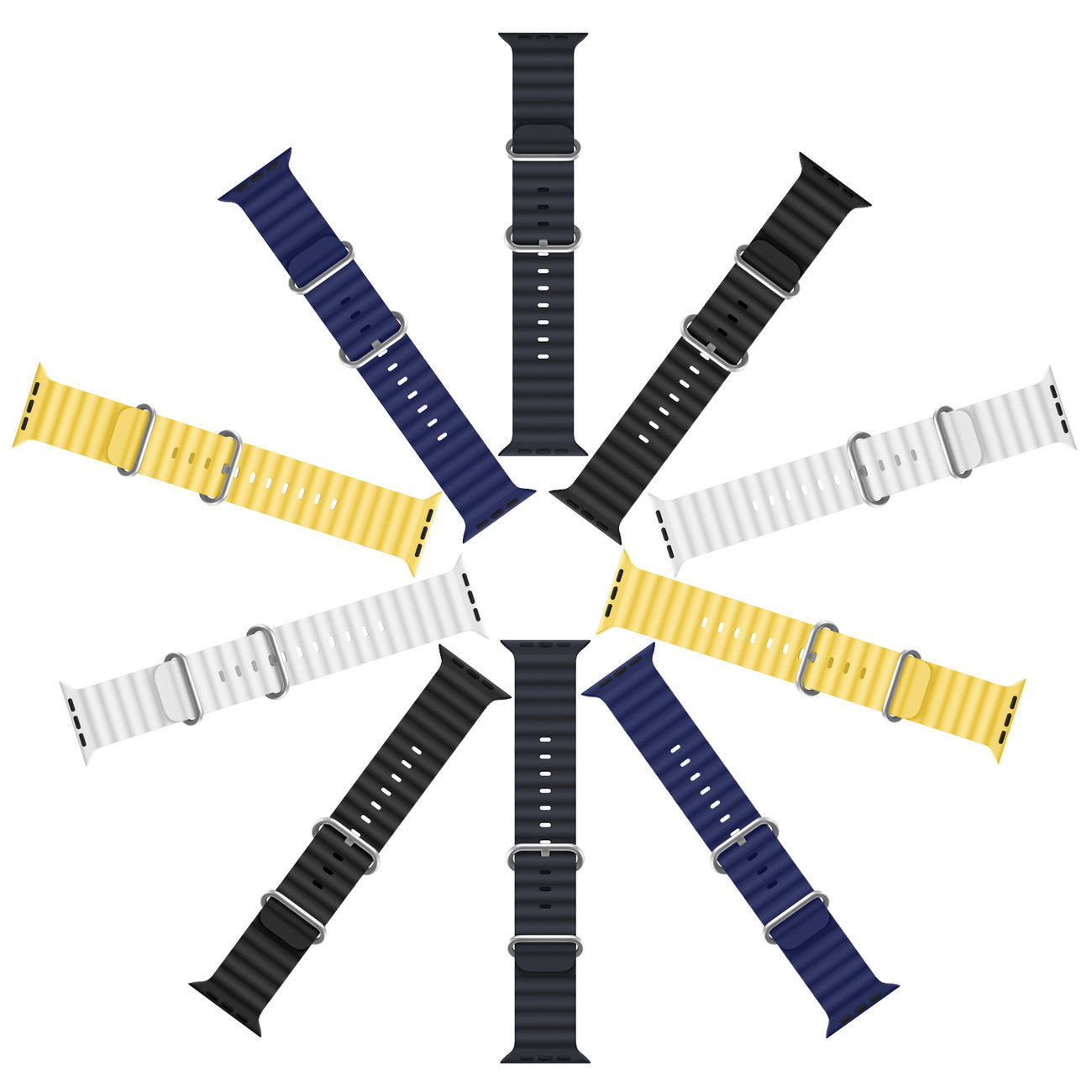 Dux Ducis Strap Urrem 8 / 7 / 6 / 5 / 4 / 3 / 2 / SE (45 / 44 / 42mm) Silikone Band Armbånd Sort (OceanWave Version)