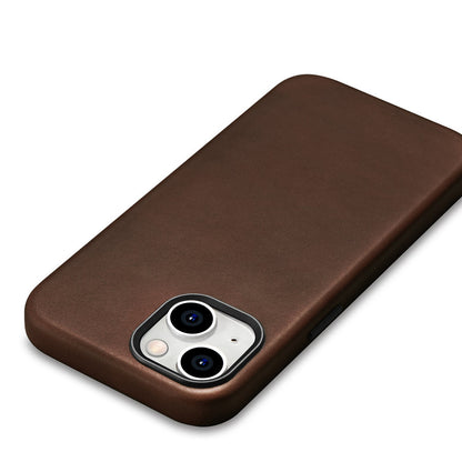 MagSafe-kompatibelt lædercover til iPhone 15 iCarer Oil Wax Premium Læder - brun