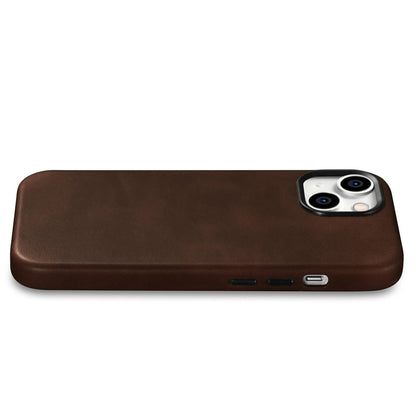 MagSafe-kompatibelt lædercover til iPhone 15 iCarer Oil Wax Premium Læder - brun