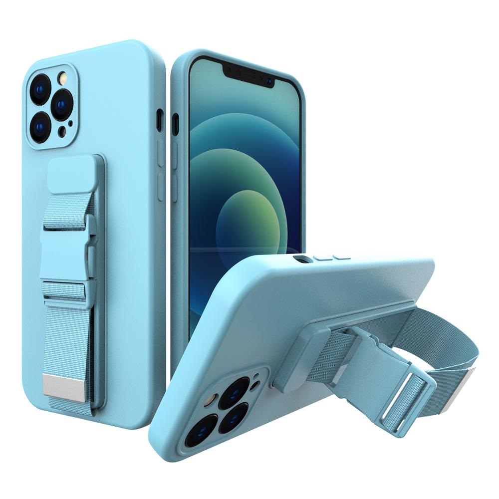 Rope case Gel cover med en rem til iPhone SE 2022 / SE 2020 / iPhone 8 / iPhone 7 blå