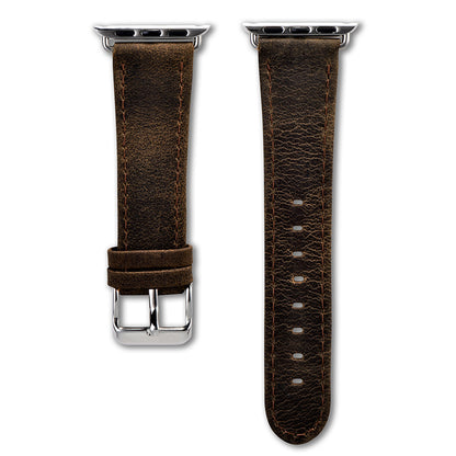 iCarer Læder Crazy Horse armbånd ægte læderrem til Watch 3 / 2 / 1 Brun 38mm