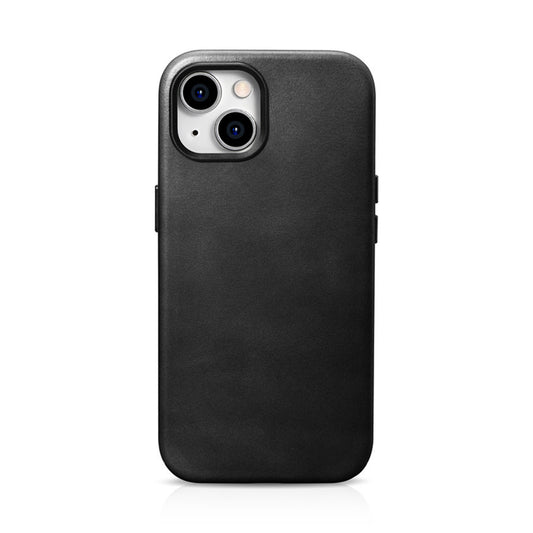 iPhone 15 iCarer Oil Wax Premium Læder MagSafe kompatibelt læderetui - sort