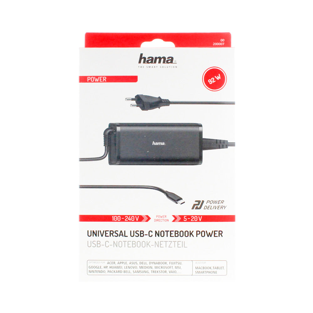 HAMA Notebook Strømforsyning USB-C 100-240V 5-20V/100W