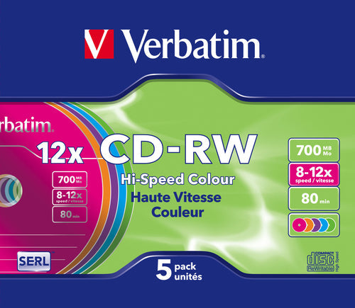 Verbatim CD-RW Colour 12x 700 MB 5 stk