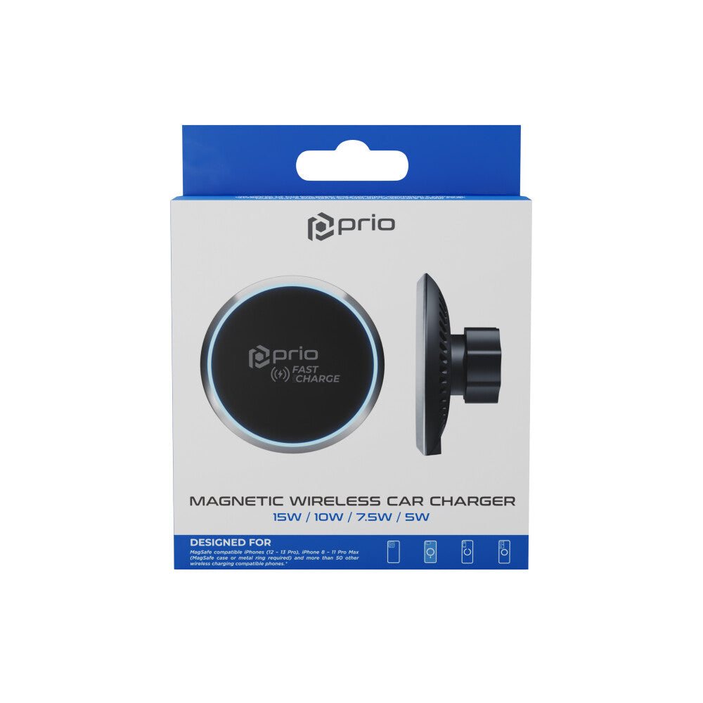 prio Fast Charge Magnetic Wireless Car Charger 15W (USB C) black