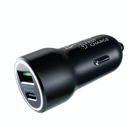 prio Fast Charge Car Charger 20W PD (USB C) + QC 3.0 (USB A) black