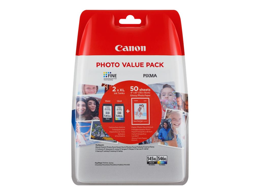 Canon PG 545 XL/CL-546XL Photo Value Pack Inkl. Foto papir 50 Stk. Sort Gul Cyan Magenta Farve (cyan, magenta, gul)
