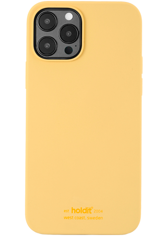 Et silikone cover til en mobiltelefon i gul
