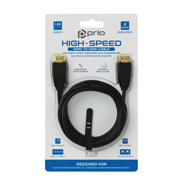 prio High-End HDMI-A til HDMI-A kabel 4K Ethernet 2,0m sort