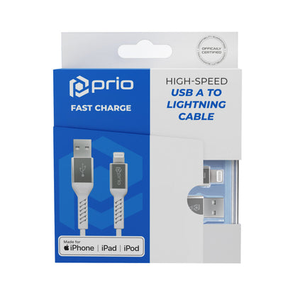 prio Charge & Sync USB A to Lightning Cable MFi certified 1.2m white