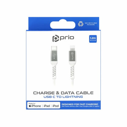 prio Charge & Sync USB C til Lightning Cable MFi certificeret 1,2m hvid