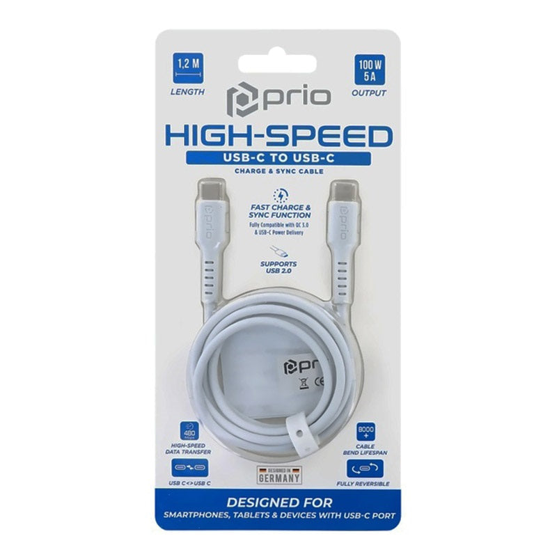 Prio High speed USB-C til USB-C 1.2m Kabel
