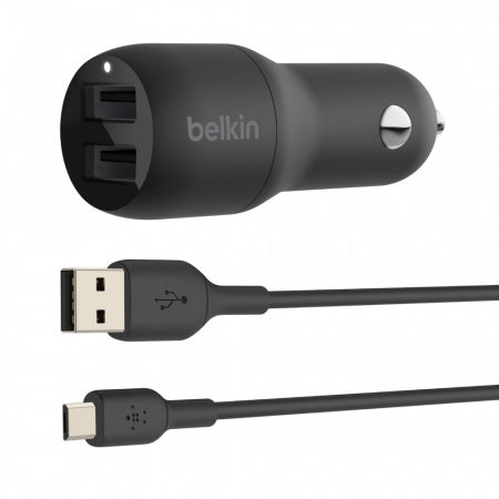 Belkin - Dual USB-A Biloplader - 24W - Sort