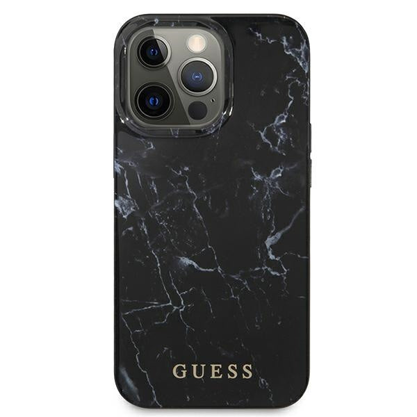 Et sort cover til en mobiltelefon i et marmor design