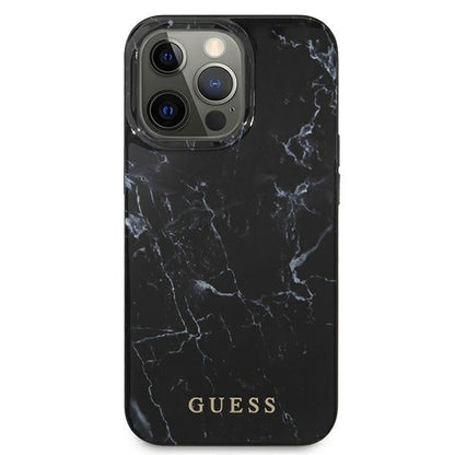 Et sort cover til en mobiltelefon i et marmor design