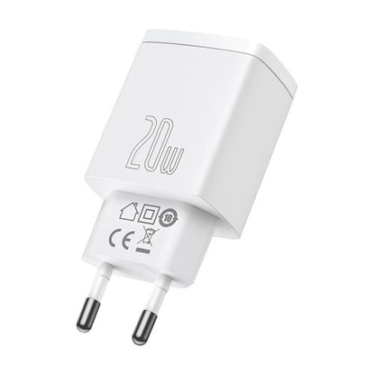 Baseus Kompakt hurtigoplader USB / USB Type C 20W 3A Strømforsyning Quick Charge 3.0 hvid (CCXJ-B02)