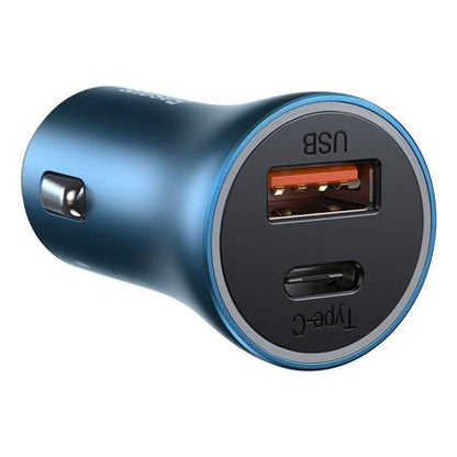 Baseus Golden Contactor Pro biloplader, USB + USB-C, QC4.0+, PD, SCP, 40W (blå) + USB-C - Lightning-kabel 1m (blå)