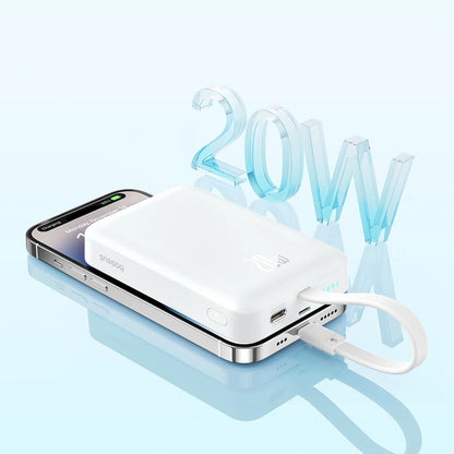 Baseus Magnetic Mini MagSafe 10000mAh 20W powerbank med indbygget Lightning-kabel - hvid + Baseus Simple Series USB-C - USB-C 60W 0,3m kabel