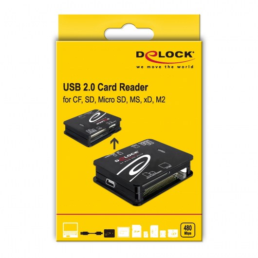 DeLOCK USB 2.0 CardReader All in 1 kortlæser Sort